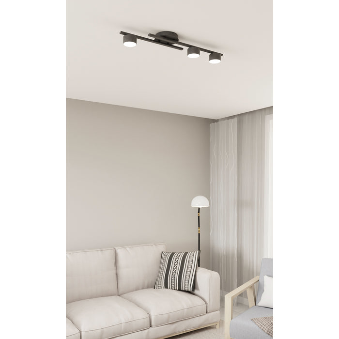 Plafoniera 3 Luci Freyr In Acciaio Nero Diffusori Cilindrici