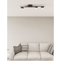 Plafoniera 3 Luci Freyr In Acciaio Nero Diffusori Cilindrici