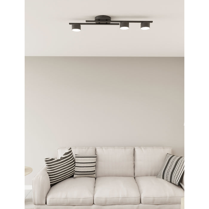 Plafoniera 3 Luci Freyr In Acciaio Nero Diffusori Cilindrici