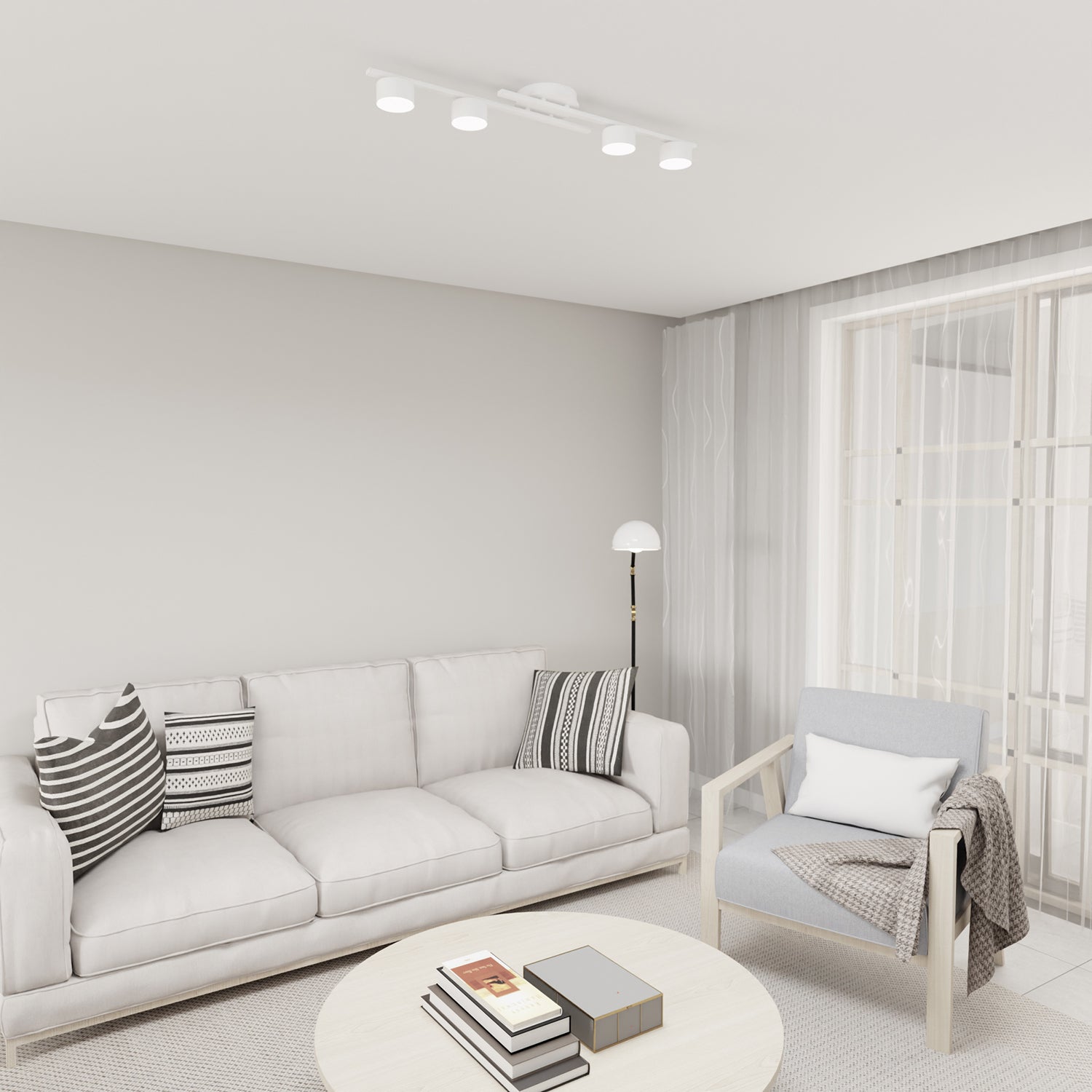 Plafoniera 4 Luci Freyr In Acciaio Bianco Diffusori Cilindrici