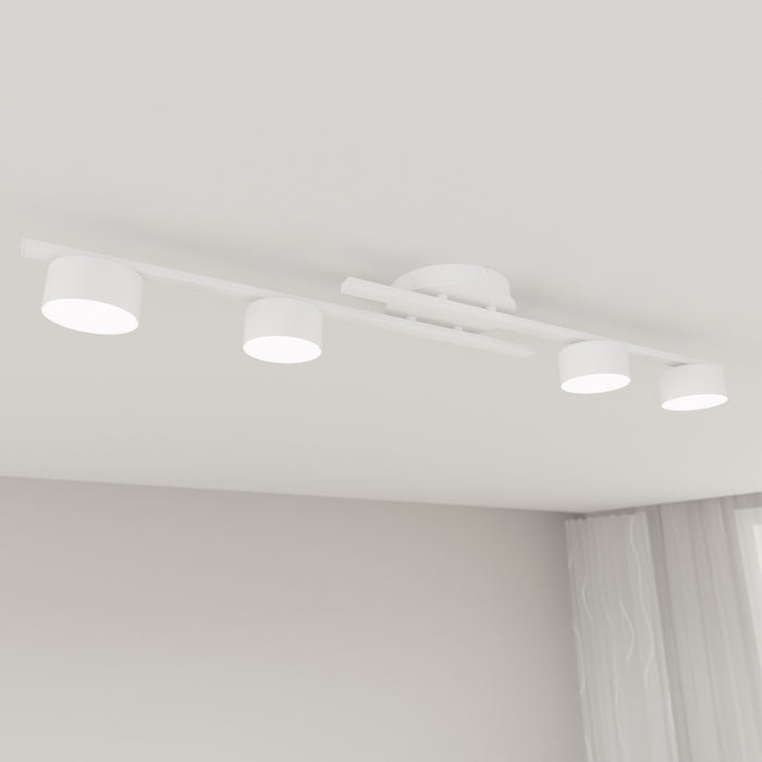 Plafoniera 4 Luci Freyr In Acciaio Bianco Diffusori Cilindrici