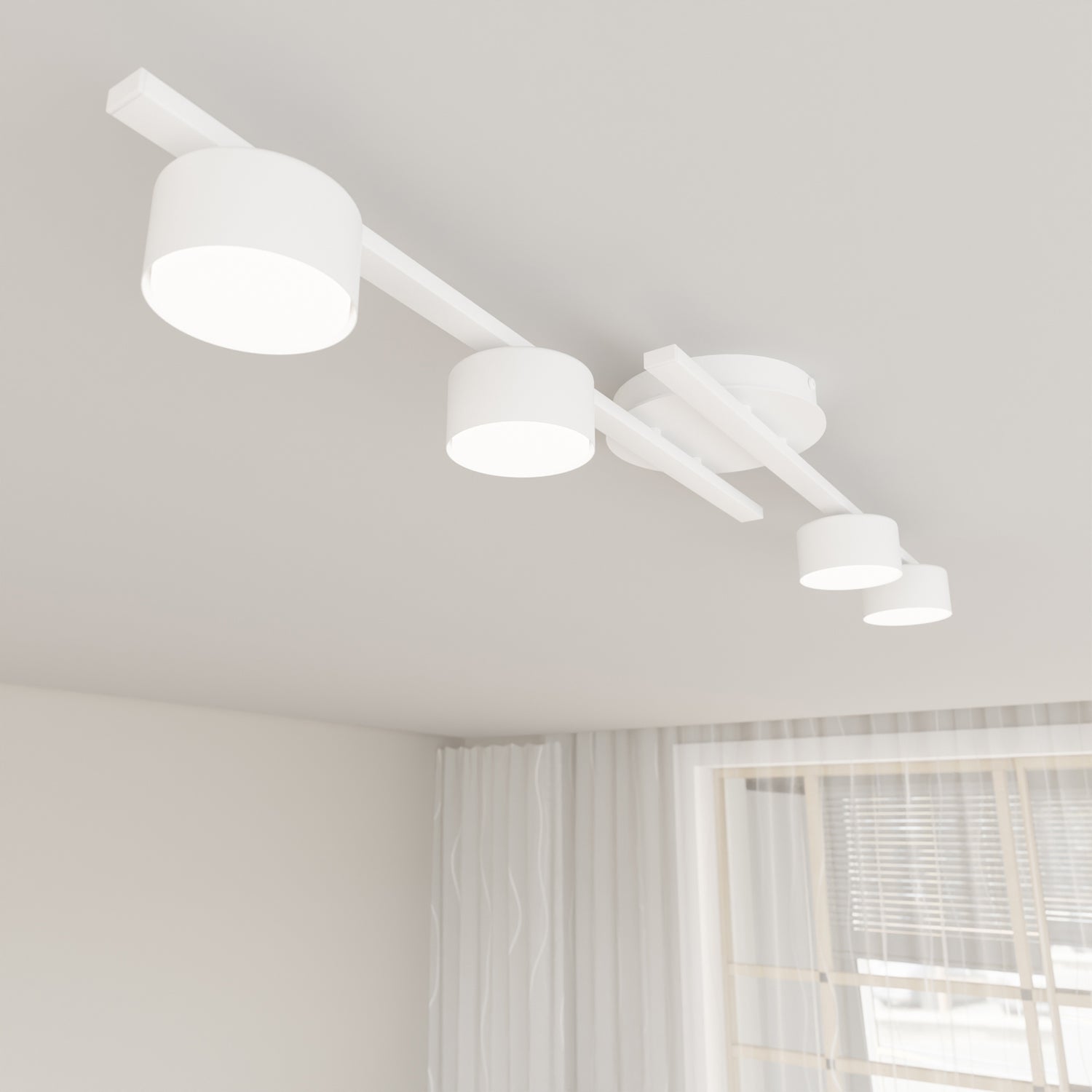 Plafoniera 4 Luci Freyr In Acciaio Bianco Diffusori Cilindrici