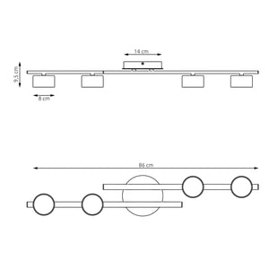 Plafoniera 4 Luci Freyr In Acciaio Bianco Diffusori Cilindrici