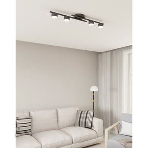 Plafoniera 4 Luci Freyr In Acciaio Nero Diffusori Cilindrici