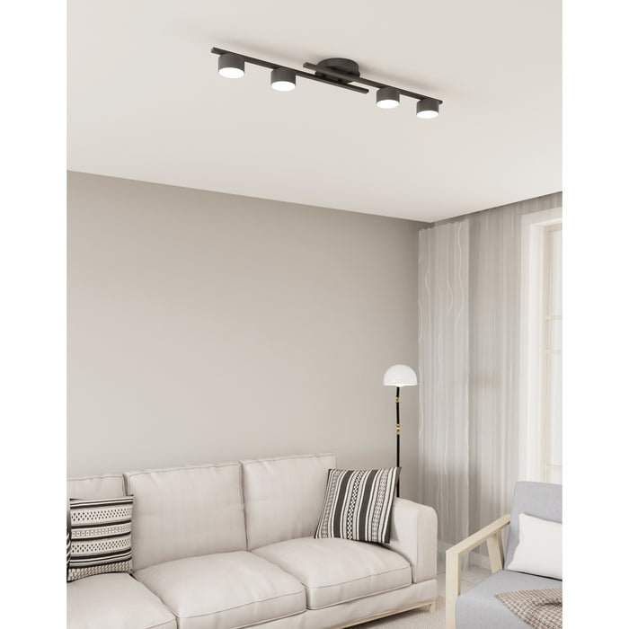 Plafoniera 4 Luci Freyr In Acciaio Nero Diffusori Cilindrici