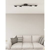 Plafoniera 4 Luci Freyr In Acciaio Nero Diffusori Cilindrici