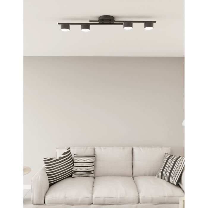 Plafoniera 4 Luci Freyr In Acciaio Nero Diffusori Cilindrici