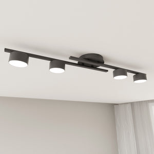 Plafoniera 4 Luci Freyr In Acciaio Nero Diffusori Cilindrici