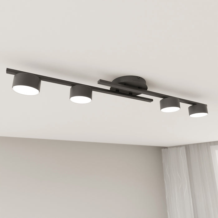 Plafoniera 4 Luci Freyr In Acciaio Nero Diffusori Cilindrici