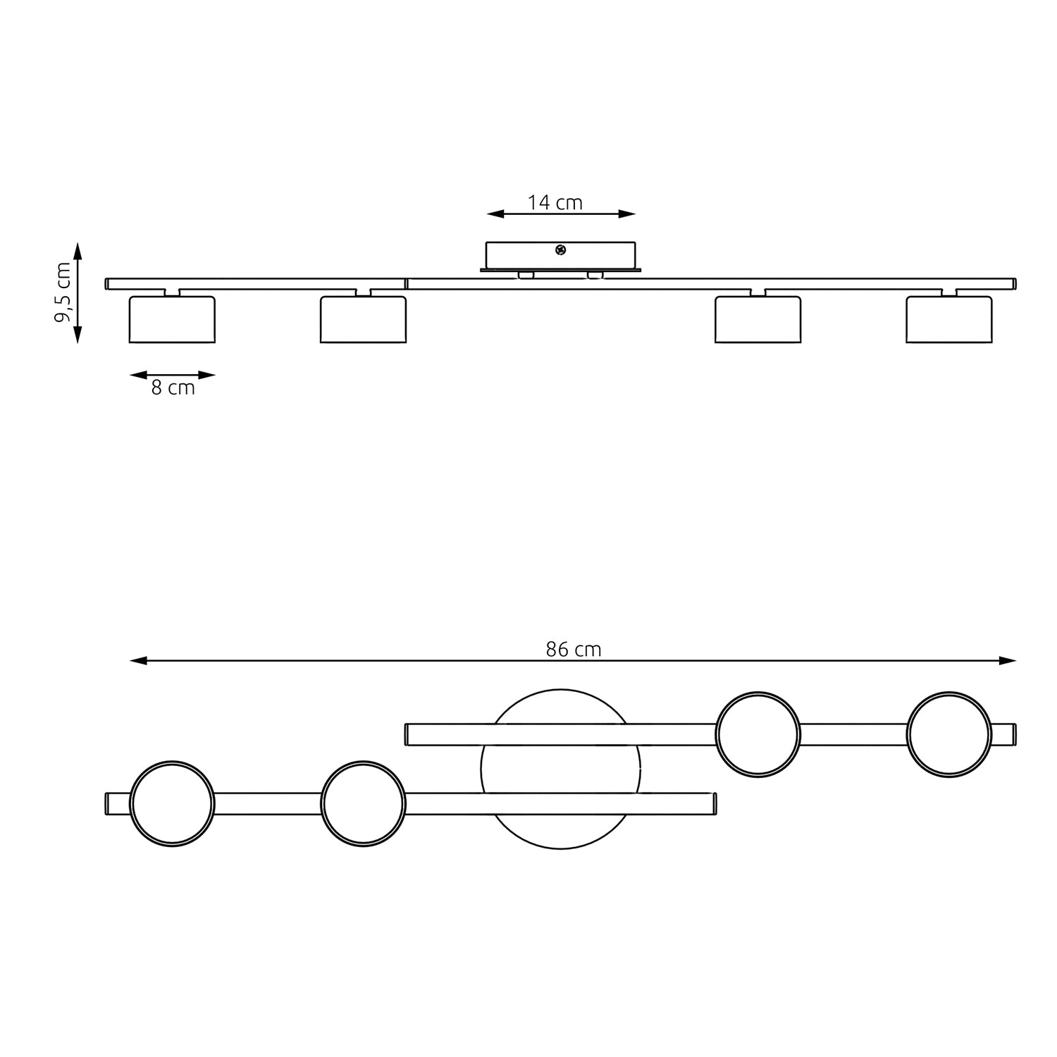 Plafoniera 4 Luci Freyr In Acciaio Nero Diffusori Cilindrici