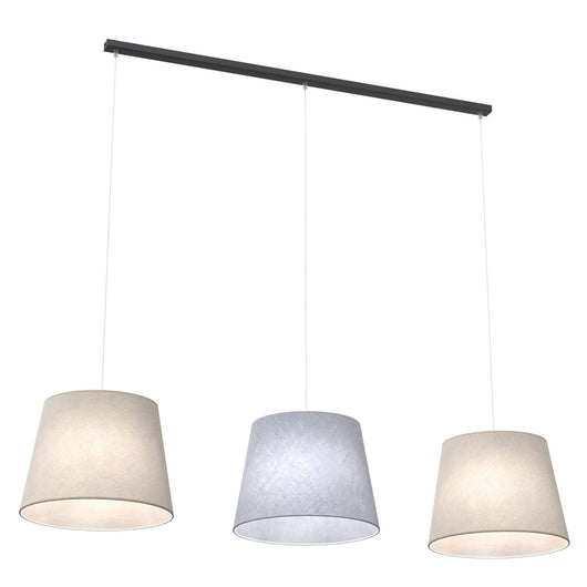 Lampadario A 3 Luci Osiride Con Paralumi In Tessuto Beige E Grigio