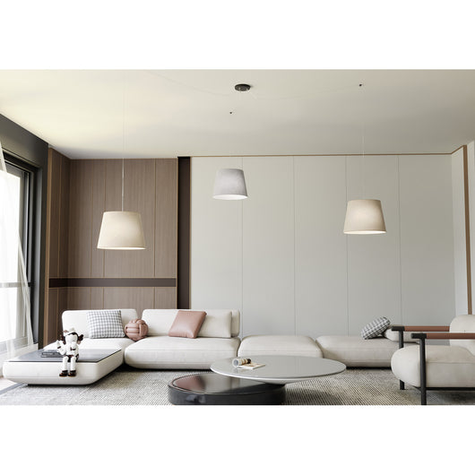 Sospensione 3 Luci Iside Con Fermacavi E Paralumi Grigio E Beige