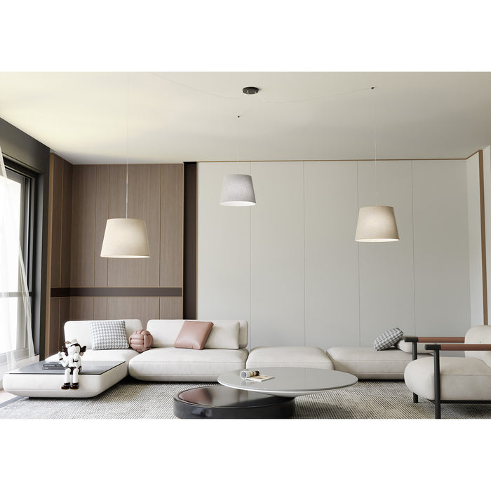 Sospensione 3 Luci Iside Con Fermacavi E Paralumi Grigio E Beige