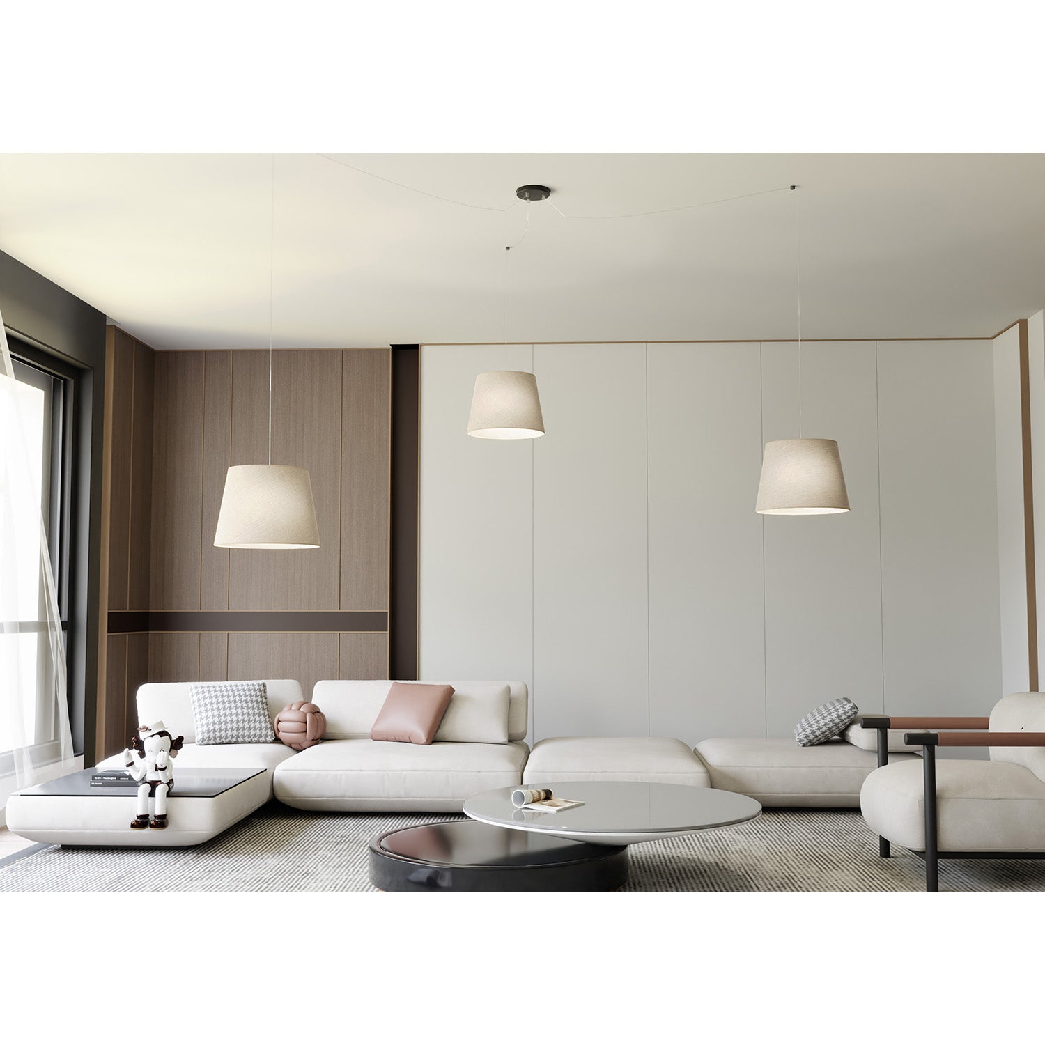 Sospensione 3 Luci Iside Con Fermacavi E Paralumi Beige