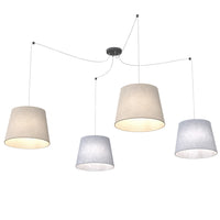 Sospensione 4 Luci Iside Con Fermacavi E Paralumi Grigio E Beige