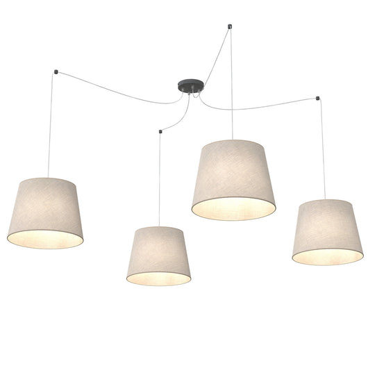 Sospensione 4 Luci Iside Con Fermacavi E Paralumi Beige