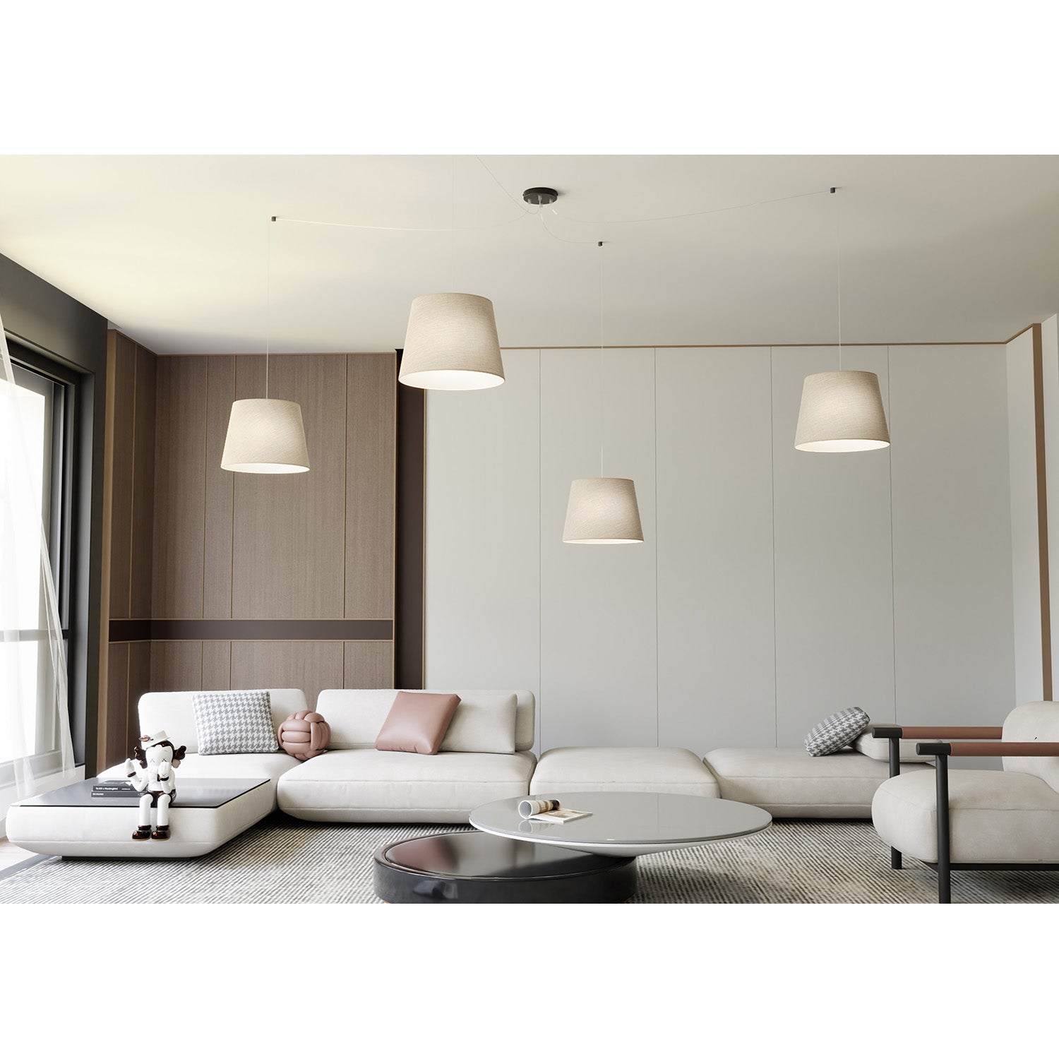 Sospensione 4 Luci Iside Con Fermacavi E Paralumi Beige