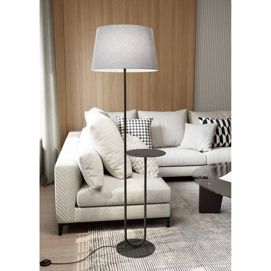 Piantana 1 Luce Horus Paralume In Tessuto Grigio Con Mensola In Acciaio Nero