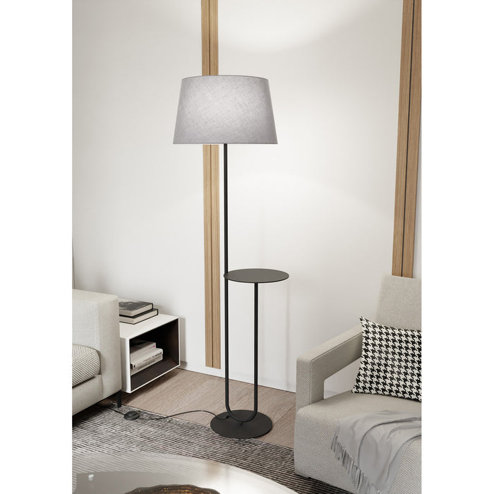 Piantana 1 Luce Horus Paralume In Tessuto Grigio Con Mensola In Acciaio Nero