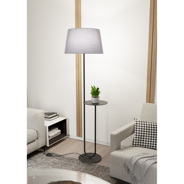 Piantana 1 Luce Horus Paralume In Tessuto Grigio Con Mensola In Acciaio Nero