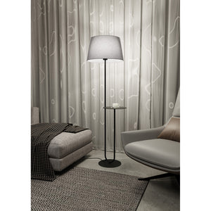 Piantana 1 Luce Horus Paralume In Tessuto Grigio Con Mensola In Acciaio Nero