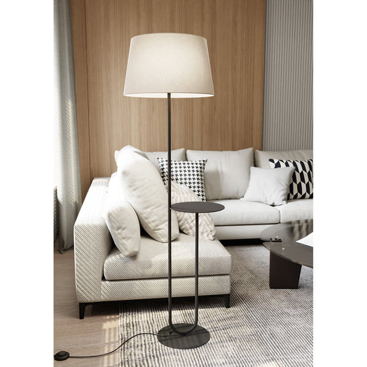 Piantana 1 Luce Horus Paralume In Tessuto Beige Con Mensola In Acciaio Nero