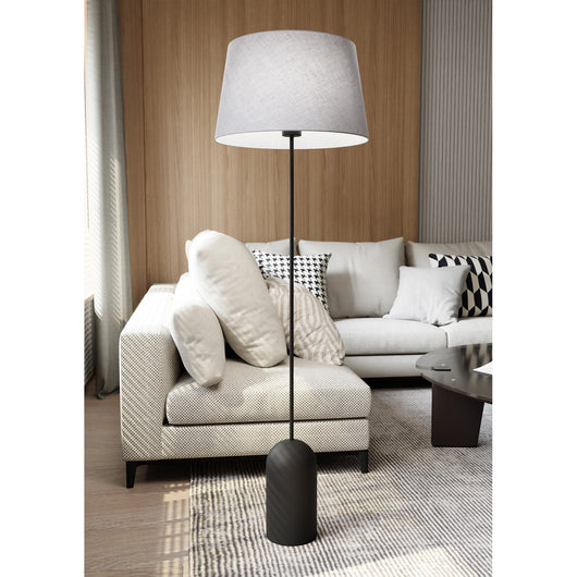 Piantana 1 Luce Anubi Paralume In Tessuto Grigio Con Base In Acciaio Nero