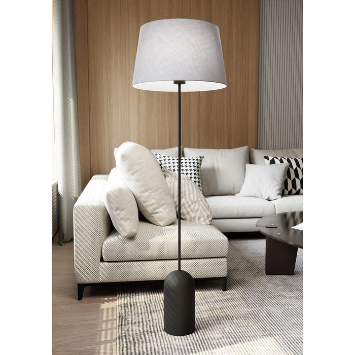Piantana 1 Luce Anubi Paralume In Tessuto Grigio Con Base In Acciaio Nero