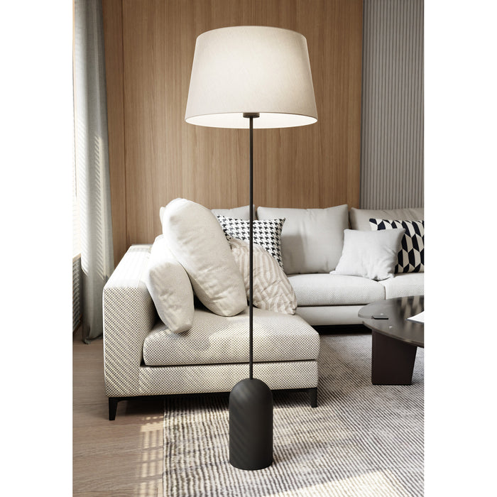 Piantana 1 Luce Anubi Paralume In Tessuto Beige Con Base In Acciaio Nero