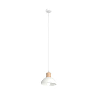 Sospensione Nordica 1 Luce Thoth In Acciaio Bianco A Cupola E Legno Naturale