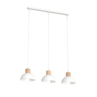 Sospensione Nordica 3 Luci Thoth In Acciaio Bianco A Cupola E Legno Naturale