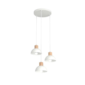 Sospensione Nordica 3 Luci Thoth Base Tonda In Acciaio Bianco E Legno Naturale
