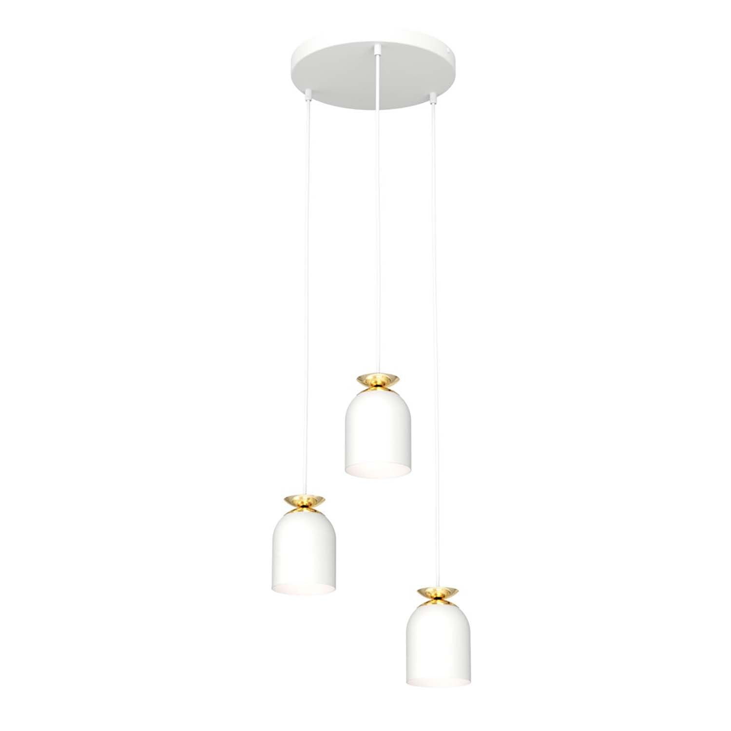 Lampadario Contemporaneo 3 Luci Bastet Base Tonda In Acciaio Bianco E Oro