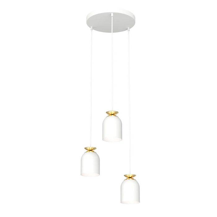 Lampadario Contemporaneo 3 Luci Bastet Base Tonda In Acciaio Bianco E Oro
