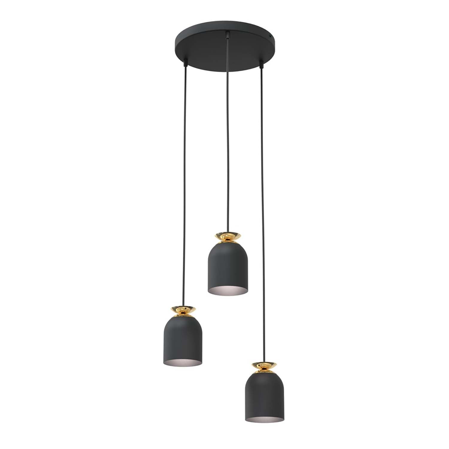Lampadario Contemporaneo 3 Luci Bastet Base Tonda In Acciaio Nero E Oro