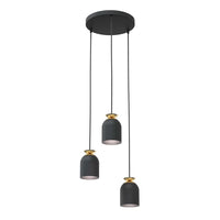 Lampadario Contemporaneo 3 Luci Bastet Base Tonda In Acciaio Nero E Oro