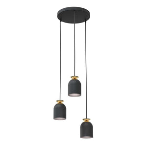 Lampadario Contemporaneo 3 Luci Bastet Base Tonda In Acciaio Nero E Oro