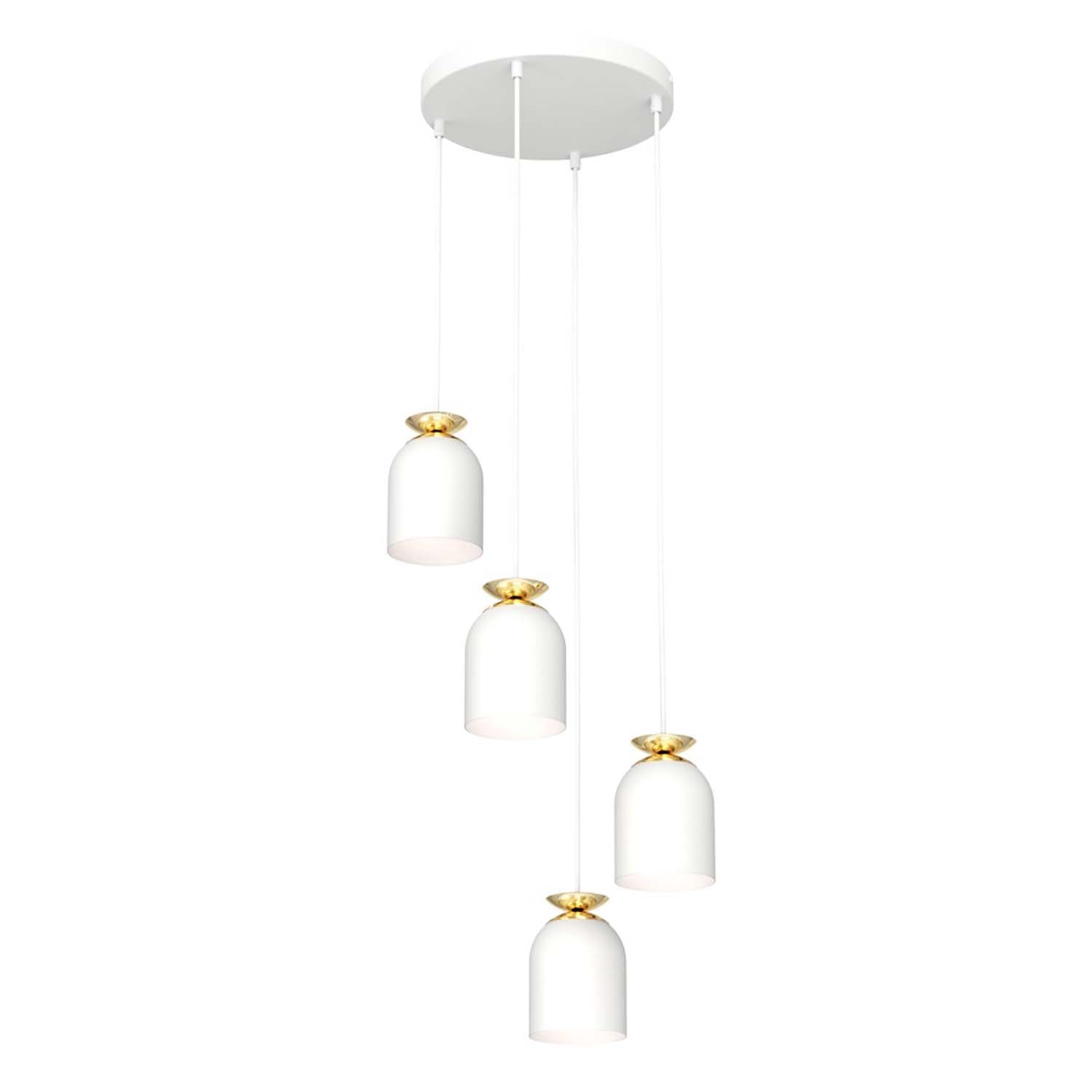 Lampadario Contemporaneo 4 Luci Bastet Base Tonda In Acciaio Bianco E Oro