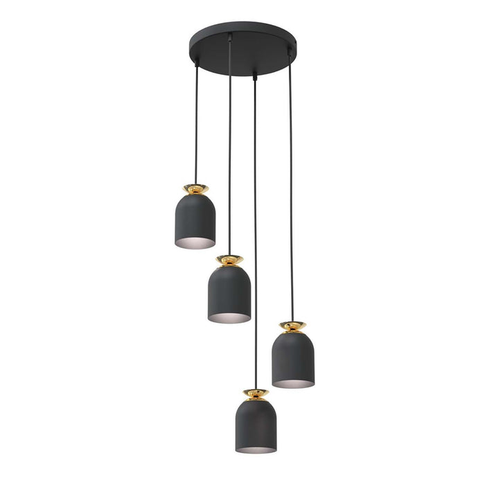Lampadario Contemporaneo 4 Luci Bastet Base Tonda In Acciaio Nero E Oro