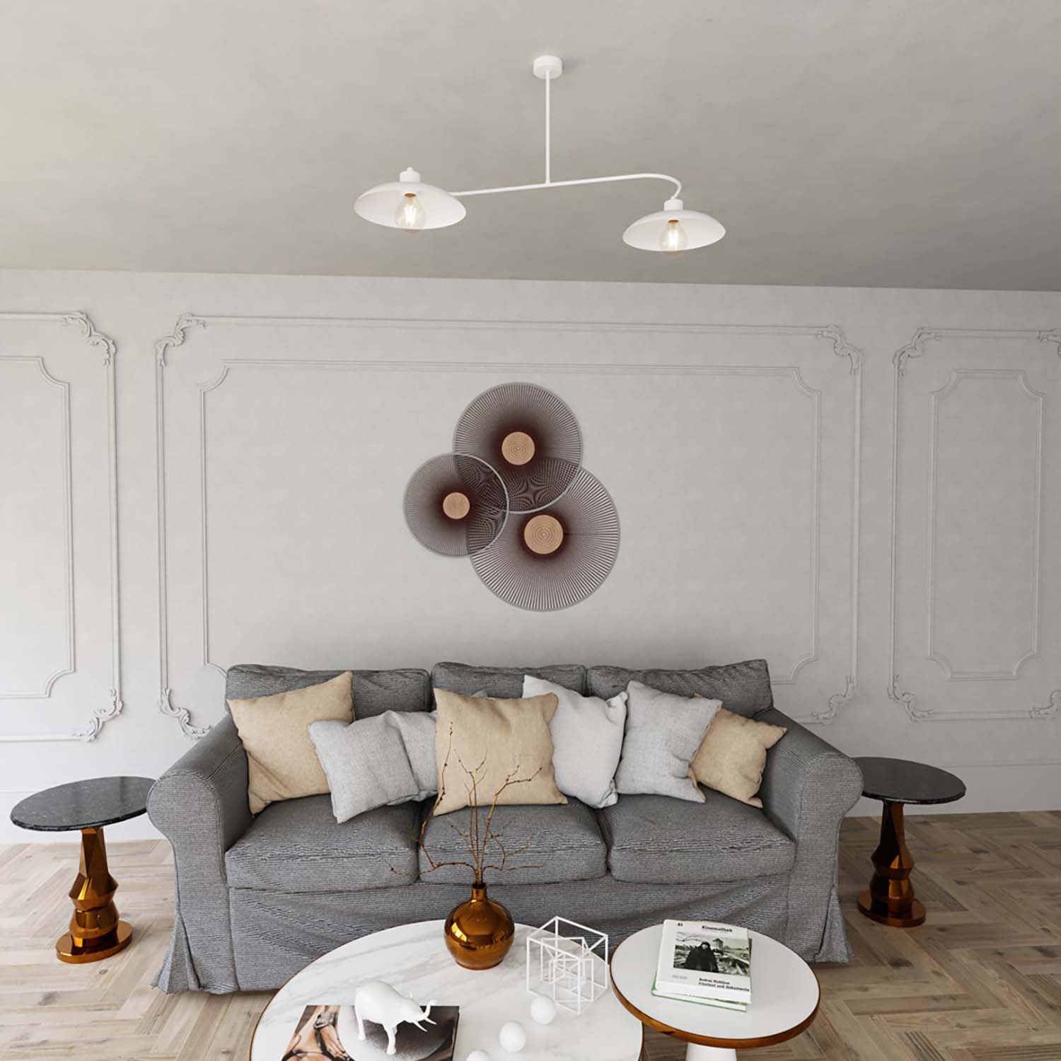 Bilanciere Industrial 2 Luci Sekhmet In Acciaio Bianco E Diffusori A Cupola