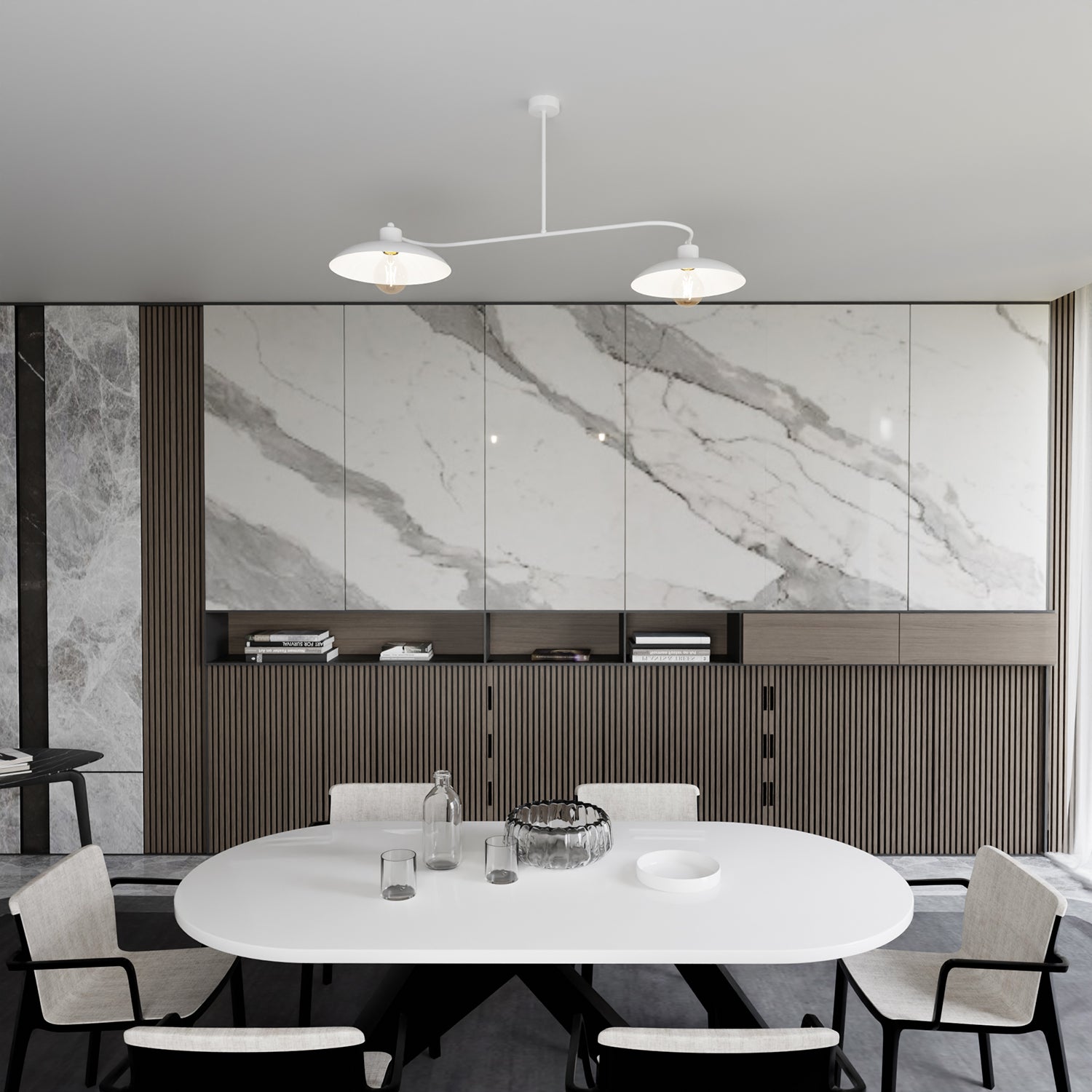 Bilanciere Industrial 2 Luci Sekhmet In Acciaio Bianco E Diffusori A Cupola