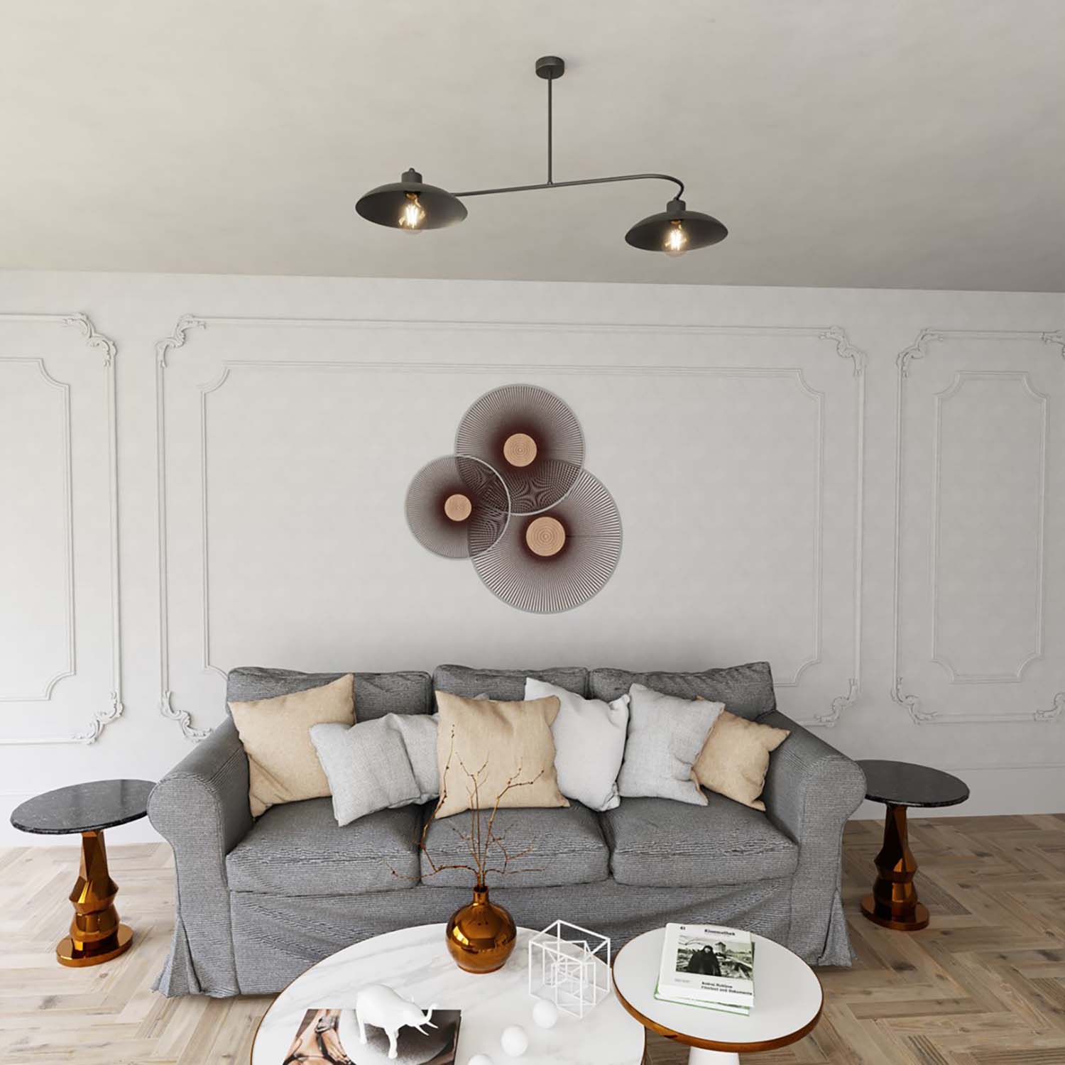 Bilanciere Industrial 2 Luci Sekhmet In Acciaio Nero E Diffusori A Cupola