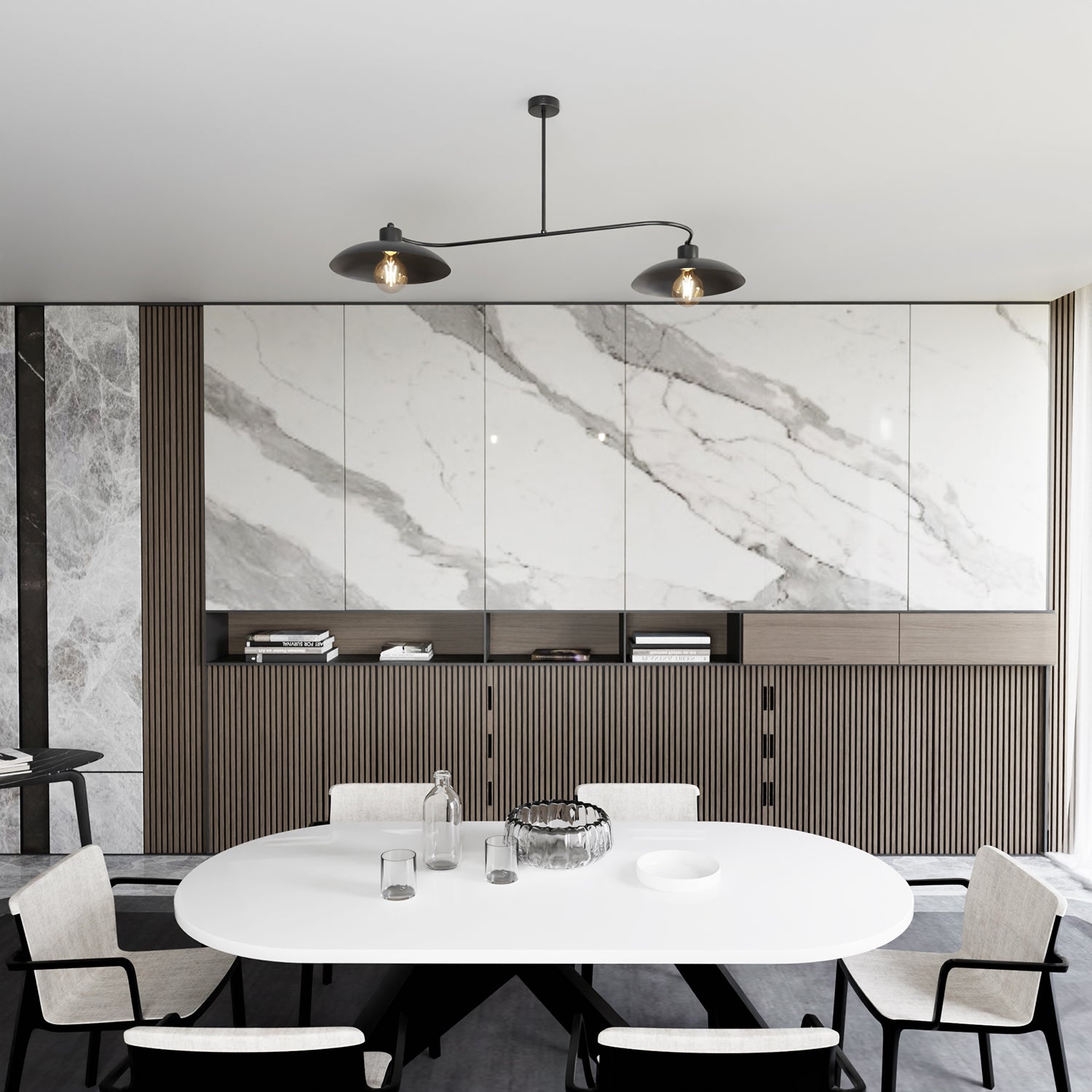 Bilanciere Industrial 2 Luci Sekhmet In Acciaio Nero E Diffusori A Cupola