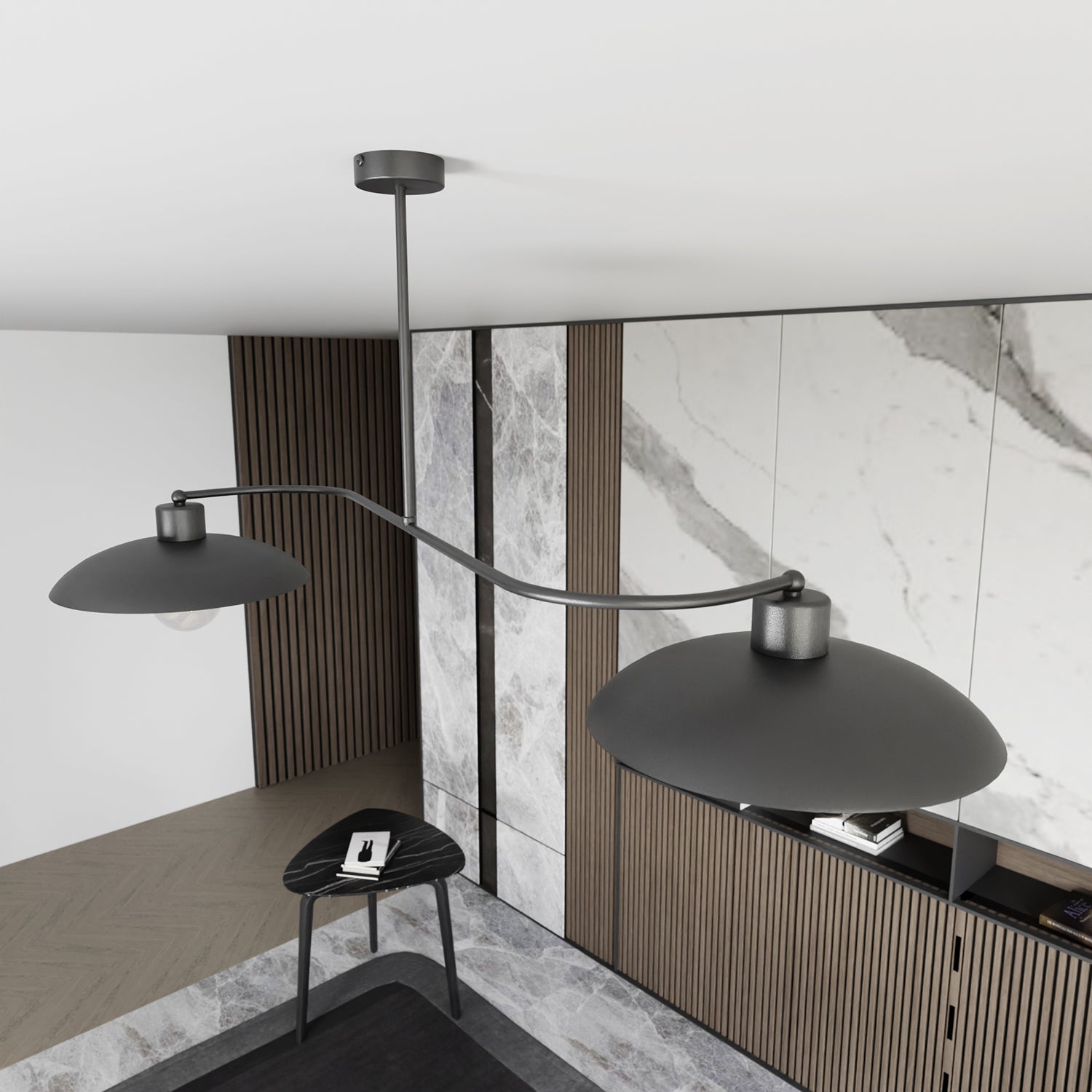 Bilanciere Industrial 2 Luci Sekhmet In Acciaio Nero E Diffusori A Cupola