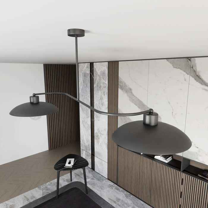 Bilanciere Industrial 2 Luci Sekhmet In Acciaio Nero E Diffusori A Cupola