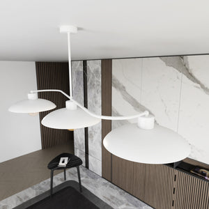 Lampadario Industrial 3 Luci Sekhmet In Acciaio Bianco E Diffusori A Cupola