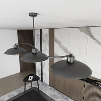 Lampadario Industrial 3 Luci Sekhmet In Acciaio Nero E Diffusori A Cupola