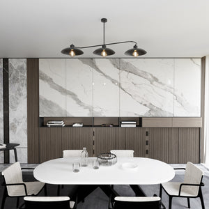 Lampadario Industrial 3 Luci Sekhmet In Acciaio Nero E Diffusori A Cupola