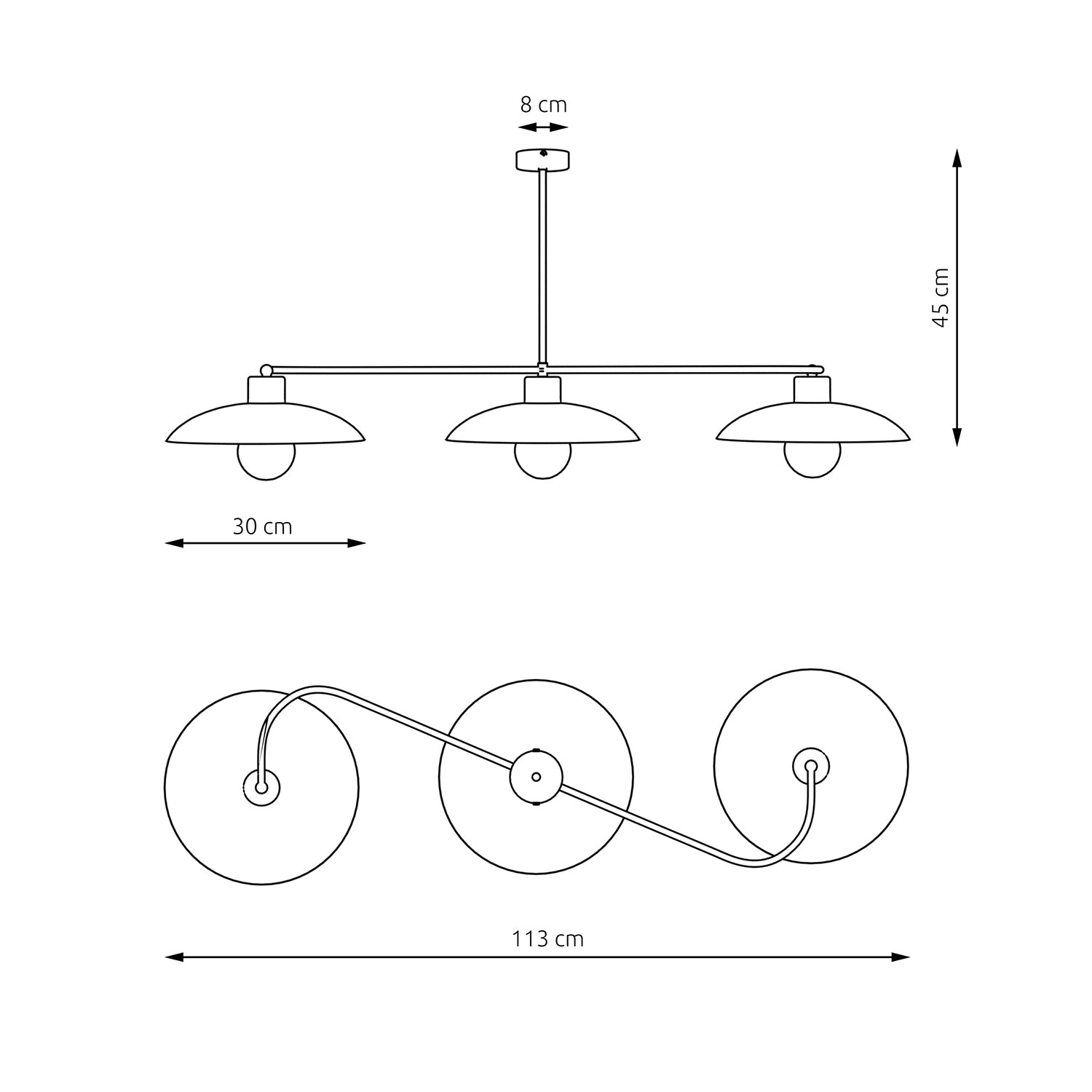 Lampadario Industrial 3 Luci Sekhmet In Acciaio Nero E Diffusori A Cupola