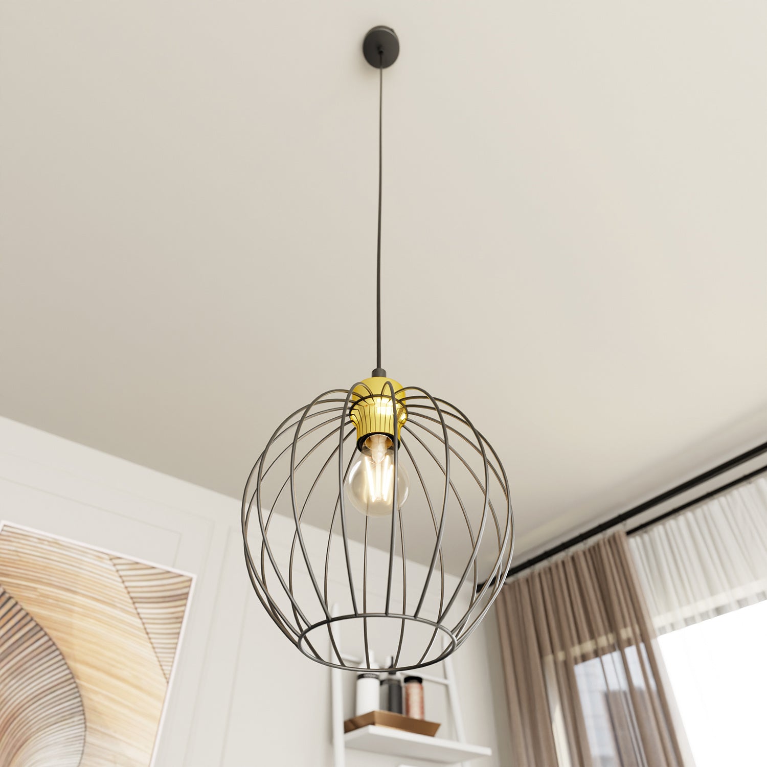 Sospensione Minimal Industrial Hathor 1 Luce Nera E Oro